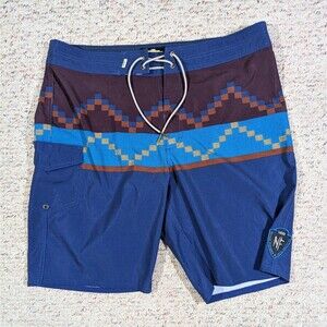 Vans Nathan Fletcher Board Shorts Mens 36 Navy Blue Aztec Into Oblivion EUC